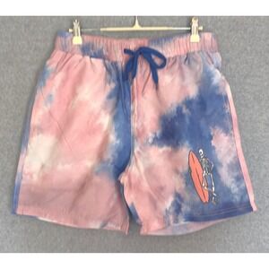 NEW! Chemistry Skeleton Surfer Swim Trunks Mens Medium Pink Blue Tie Dye UPF 50+